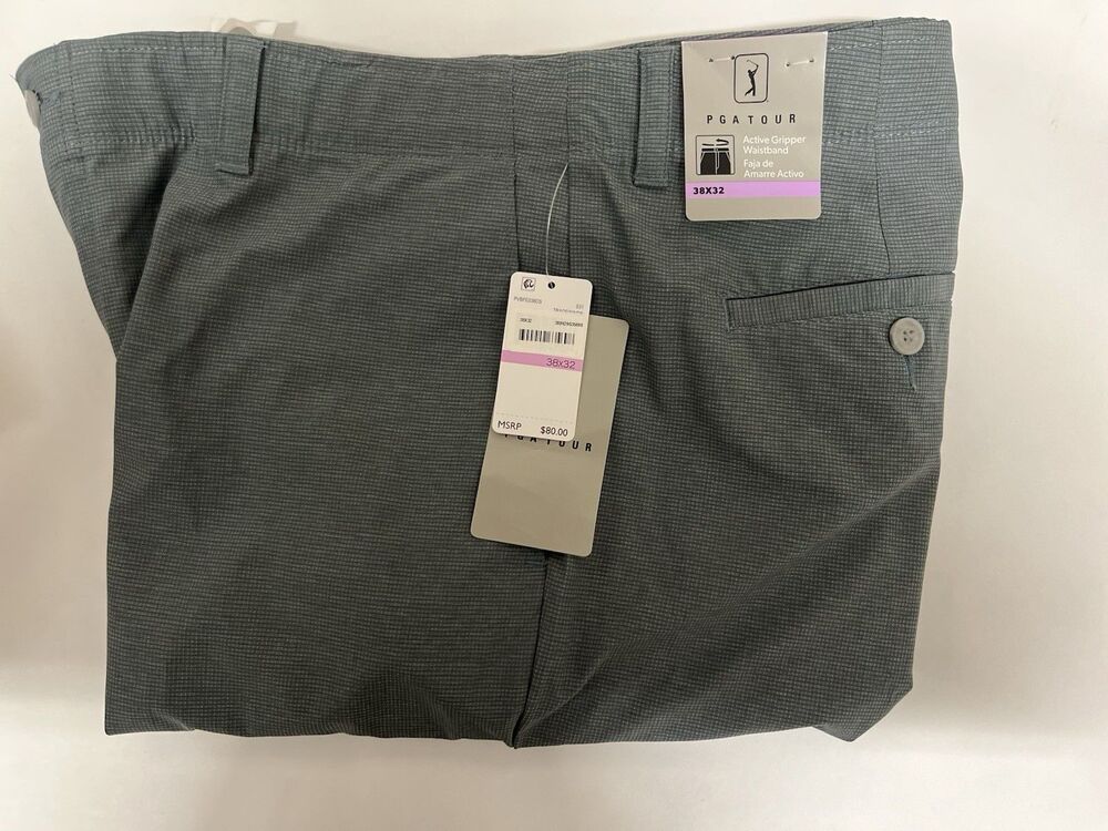 PGA TOUR Golf Pants Mens 38X32 Gray Performance Stretch Gripper Waistband NWT